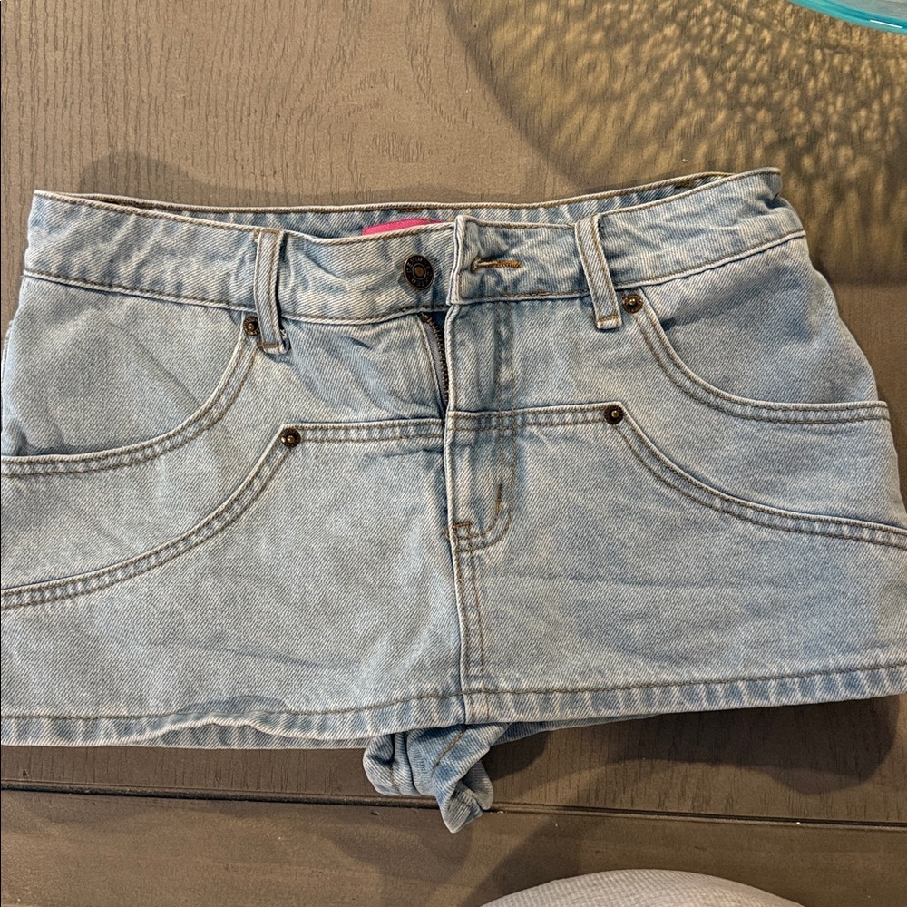 Edikted Light Blue Denim Skort